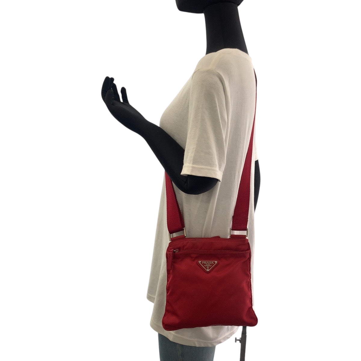PRADA Shoulder Bag B7372 Nylon Red Silver Metal Shoulder Bag Sacoche Test Triangle With logo Women Used Authentic