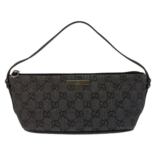GUCCI Handbag 07198 GG canvas, leather Black SilverMetal Handbag accessory pouch Women Used Authentic