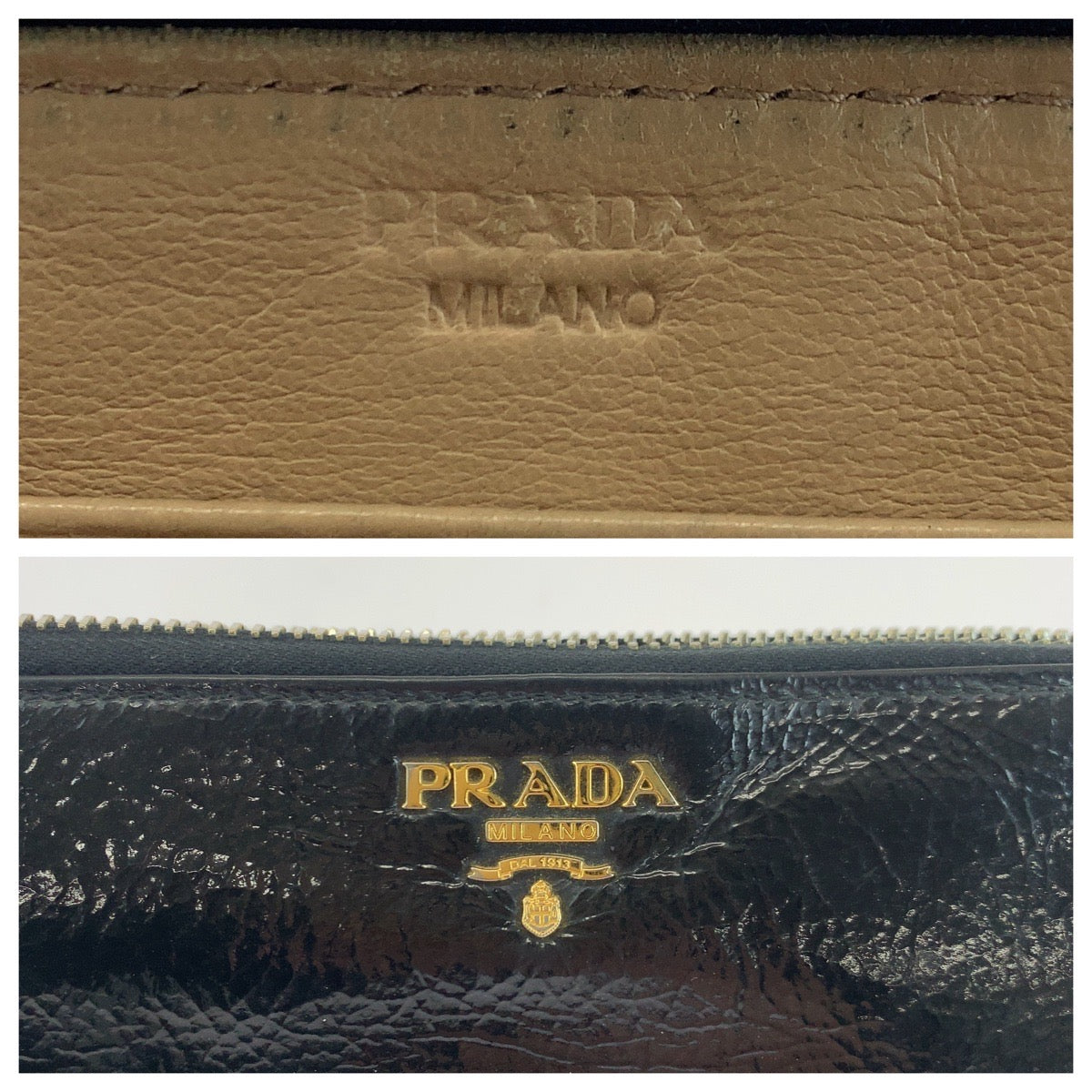 PRADA Long Wallet Purse Patent leather Black GoldMetal Long wallet Zip Around logo mens Used Authentic