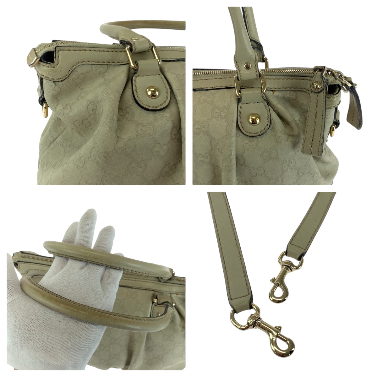 GUCCI Shoulder Bag 247902 leather Ivory Gold Metal Shoulder Bag Handbag 2way Guccisima Sukey Women Used Authentic