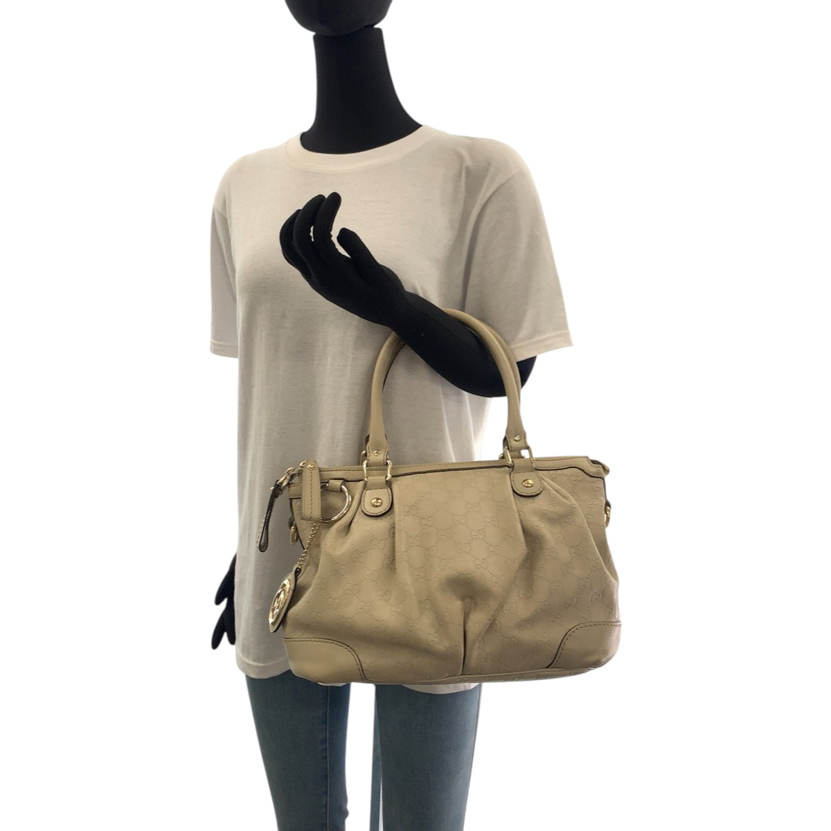 GUCCI Shoulder Bag 247902 leather Ivory Gold Metal Shoulder Bag Handbag 2way Guccisima Sukey Women Used Authentic