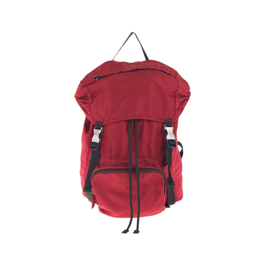 PRADA Backpack Nylon Red Khaki SilverMetal Backpack Daypack Test Triangle With logo mens Used Authentic