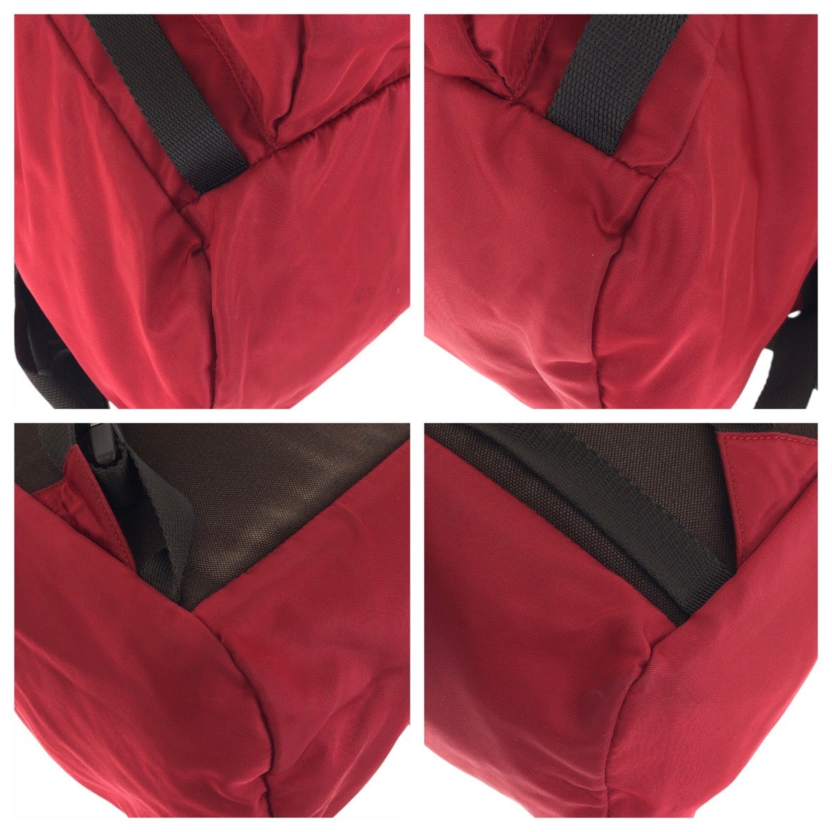PRADA Backpack Nylon Red Khaki SilverMetal Backpack Daypack Test Triangle With logo mens Used Authentic
