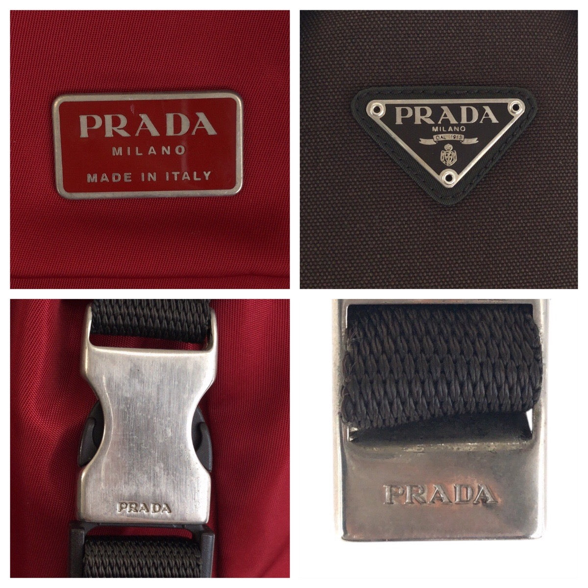 PRADA Backpack Nylon Red Khaki SilverMetal Backpack Daypack Test Triangle With logo mens Used Authentic