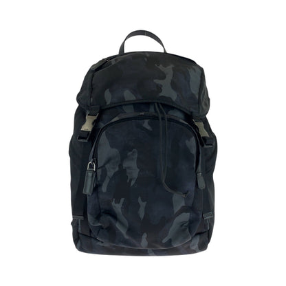 PRADA Backpack 2VZ135 Nylon Black Blue Gray SilverMetal Backpack Backpack Camouflage Pattern Triangle With logo mens Used Authentic