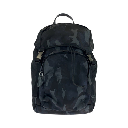 PRADA Backpack 2VZ135 Nylon Black Blue Gray SilverMetal Backpack Backpack Camouflage Pattern Triangle With logo mens Used Authentic