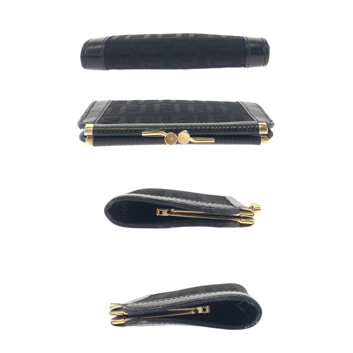 FENDI Coin case canvas Black GoldMetal Coin case compact wallet Zucca Women Used Authentic