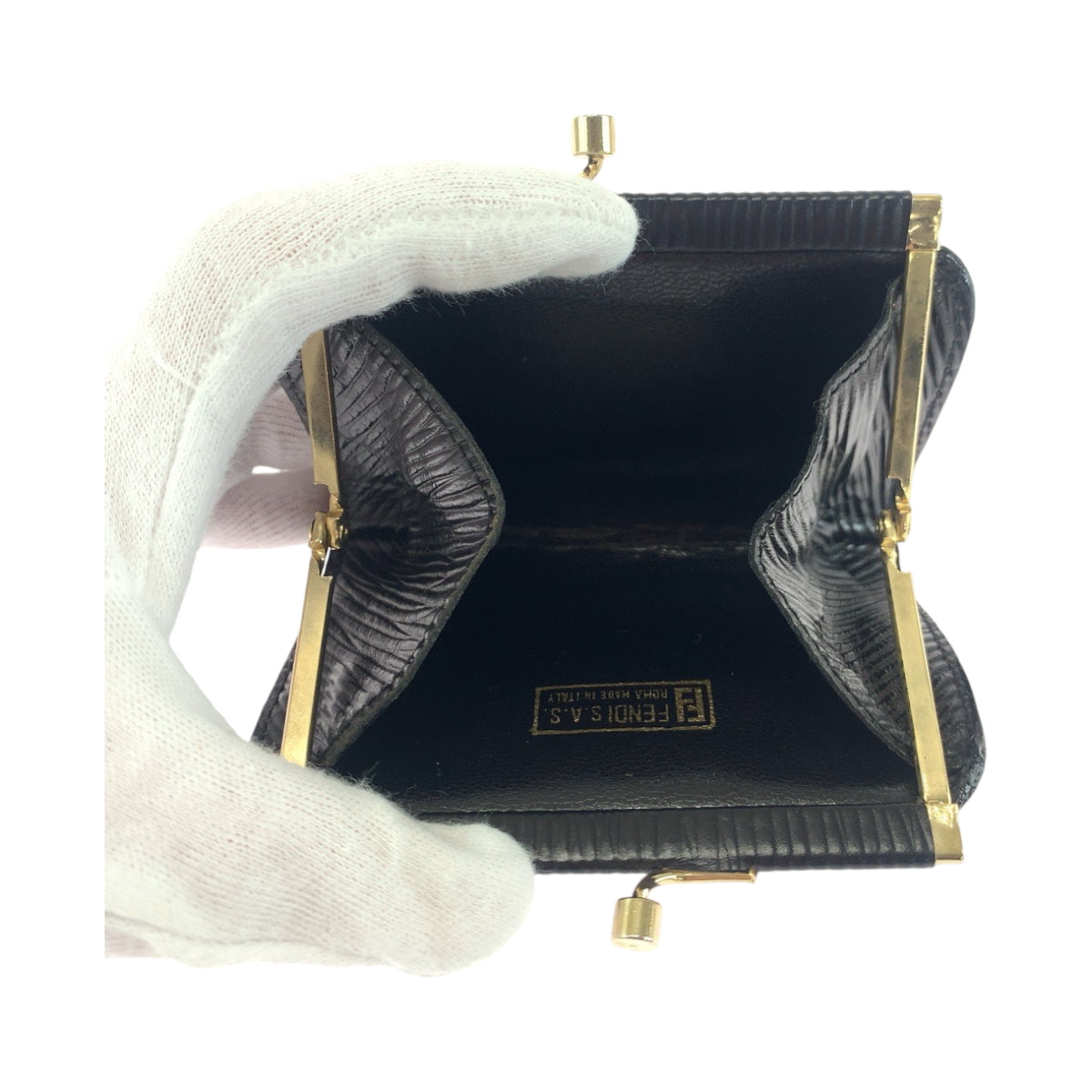 FENDI Coin case canvas Black GoldMetal Coin case compact wallet Zucca Women Used Authentic