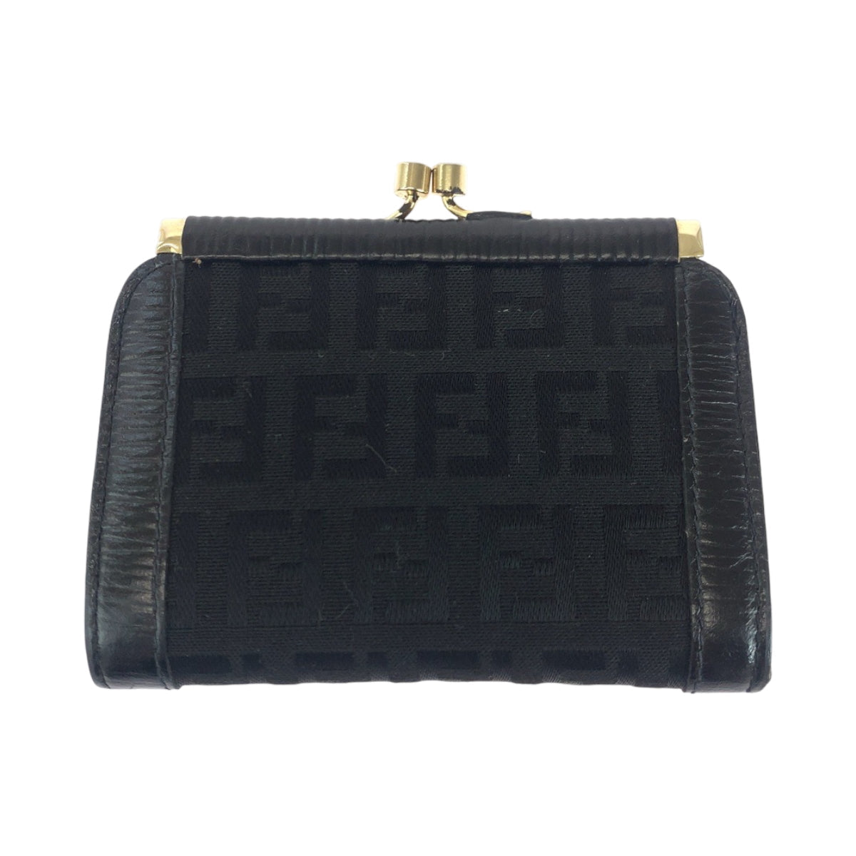 FENDI Coin case canvas Black GoldMetal Coin case compact wallet Zucca Women Used Authentic