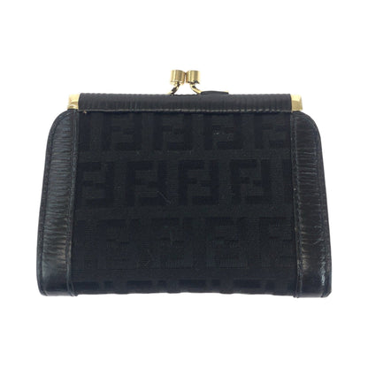 FENDI Coin case canvas Black GoldMetal Coin case compact wallet Zucca Women Used Authentic