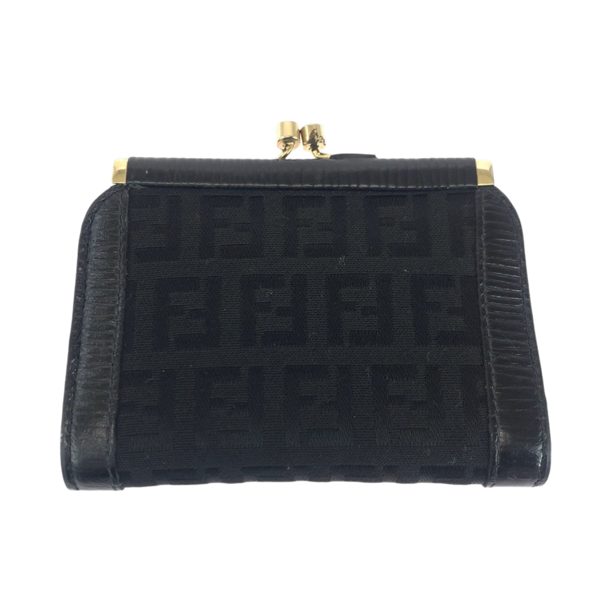 FENDI Coin case canvas Black GoldMetal Coin case compact wallet Zucca Women Used Authentic