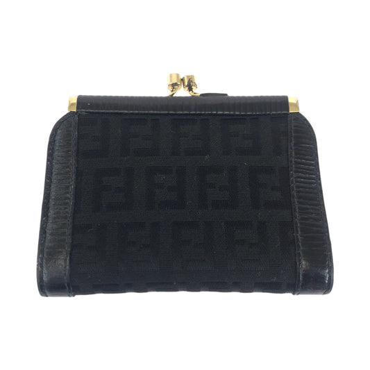 FENDI Coin case canvas Black GoldMetal Coin case compact wallet Zucca Women Used Authentic