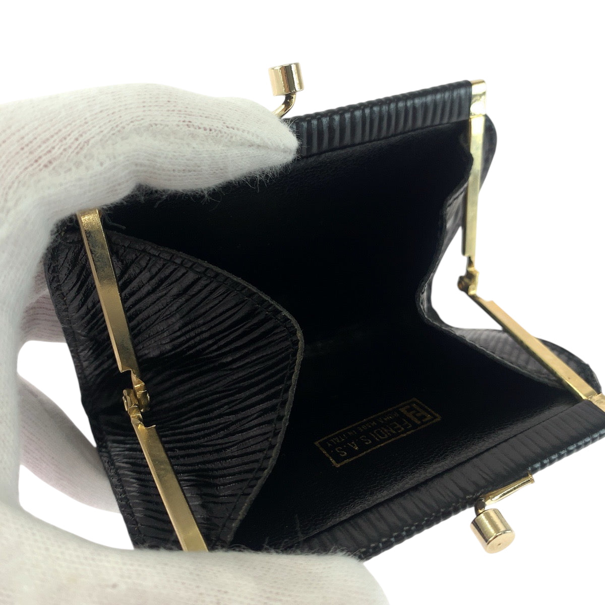 FENDI Coin case canvas Black GoldMetal Coin case compact wallet Zucca Women Used Authentic