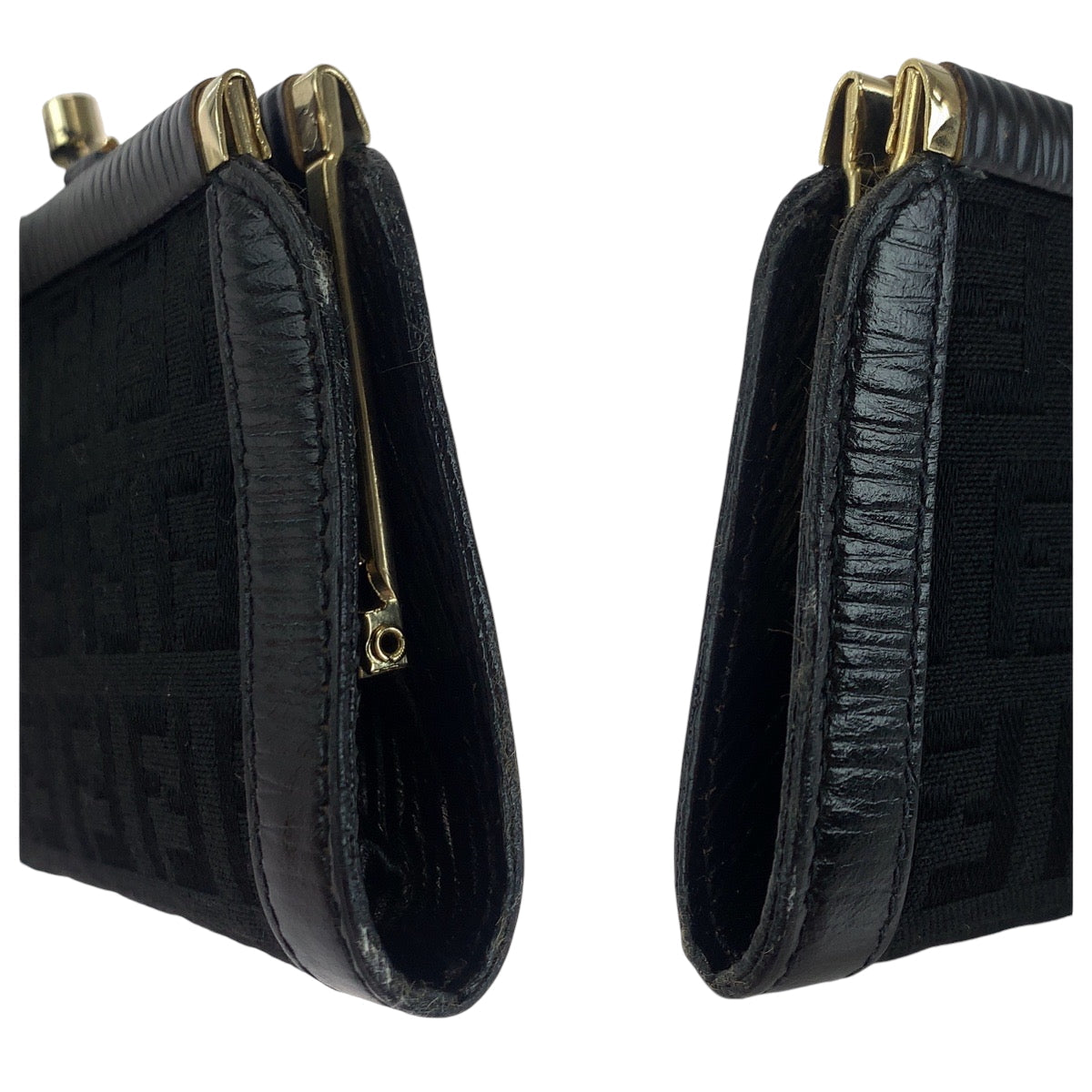 FENDI Coin case canvas Black GoldMetal Coin case compact wallet Zucca Women Used Authentic