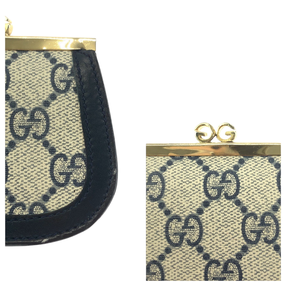 GUCCI Coin case GG Supreme Canvas Navy Coin case compact wallet Old Gucci Women Used Authentic