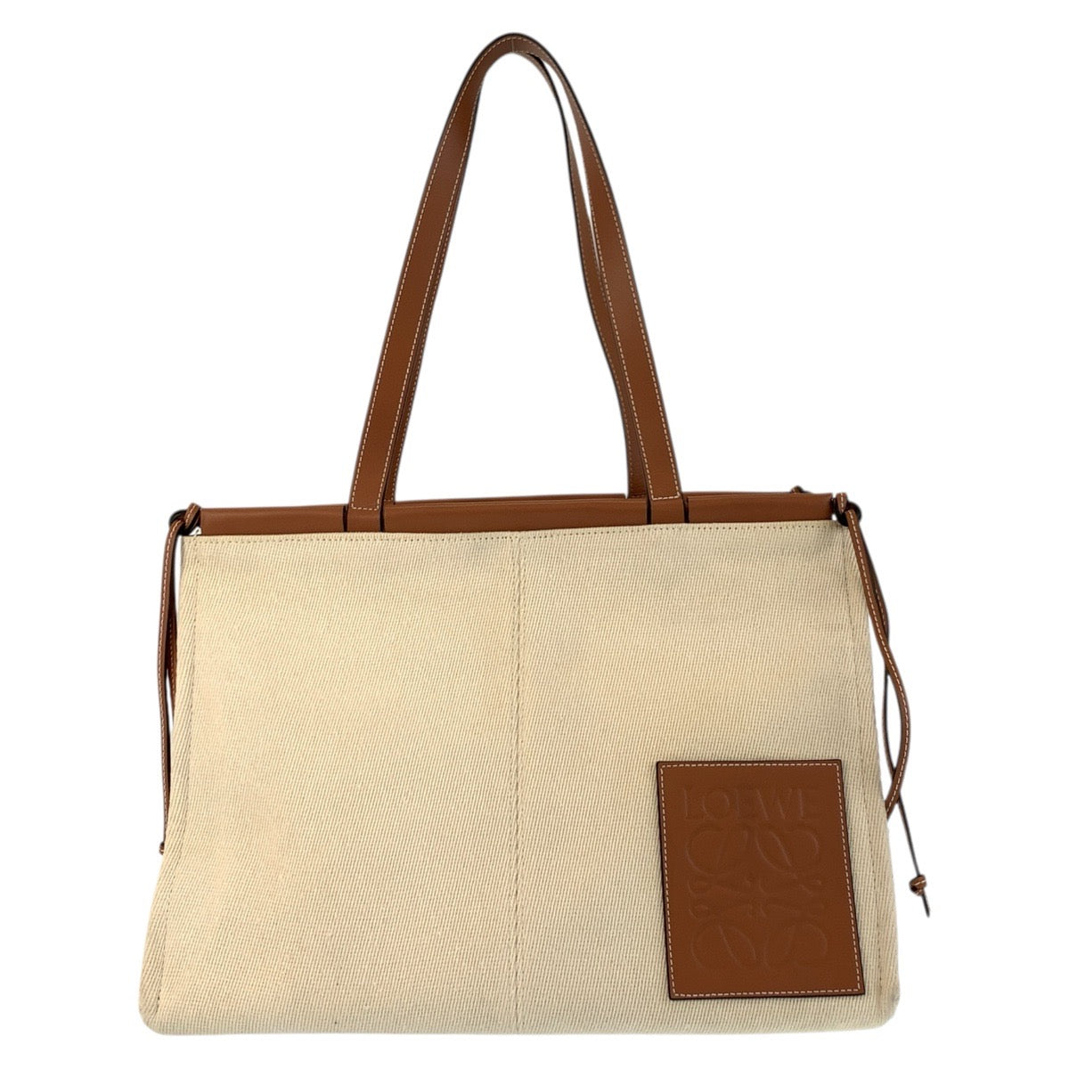 LOEWE Tote Bag Canvas, Leather Beige brown Tote Bag Shoulder Bag anagram Cushion tote Women Used Authentic