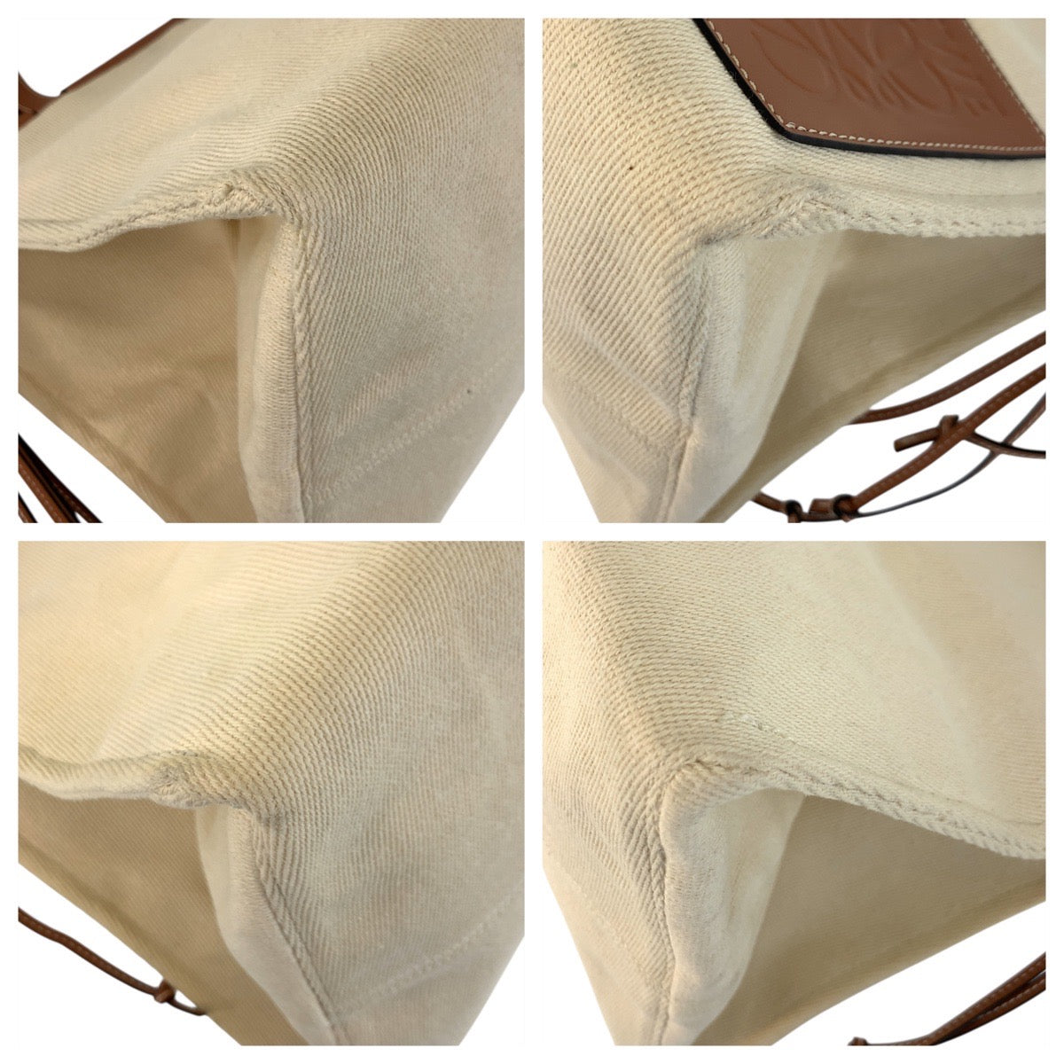 LOEWE Tote Bag Canvas, Leather Beige brown Tote Bag Shoulder Bag anagram Cushion tote Women Used Authentic