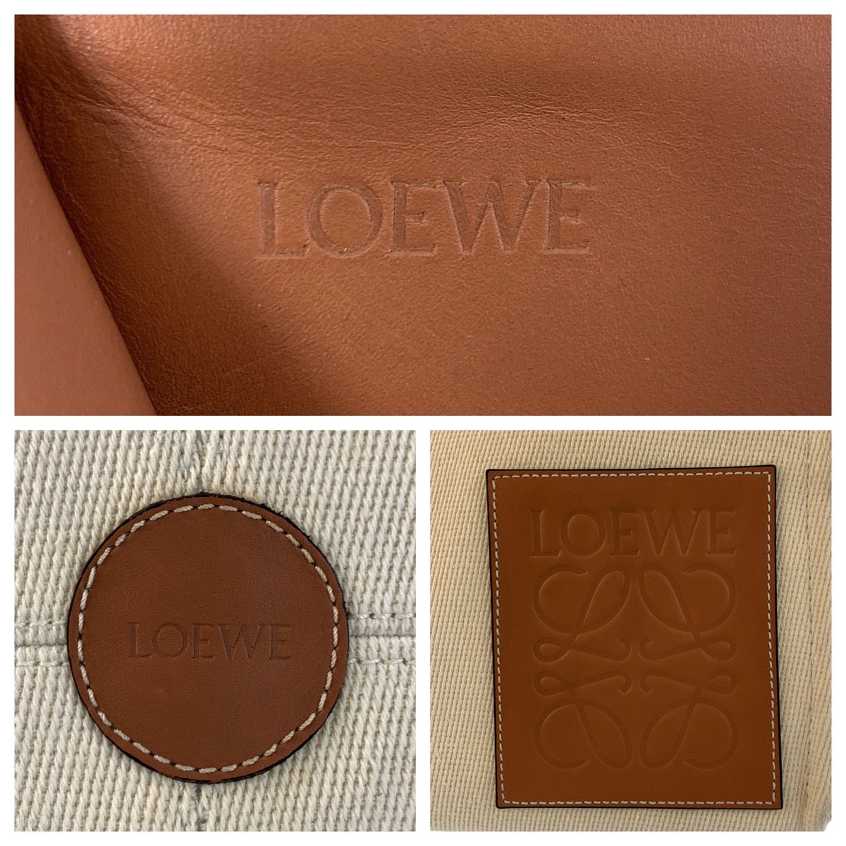 LOEWE Tote Bag Canvas, Leather Beige brown Tote Bag Shoulder Bag anagram Cushion tote Women Used Authentic