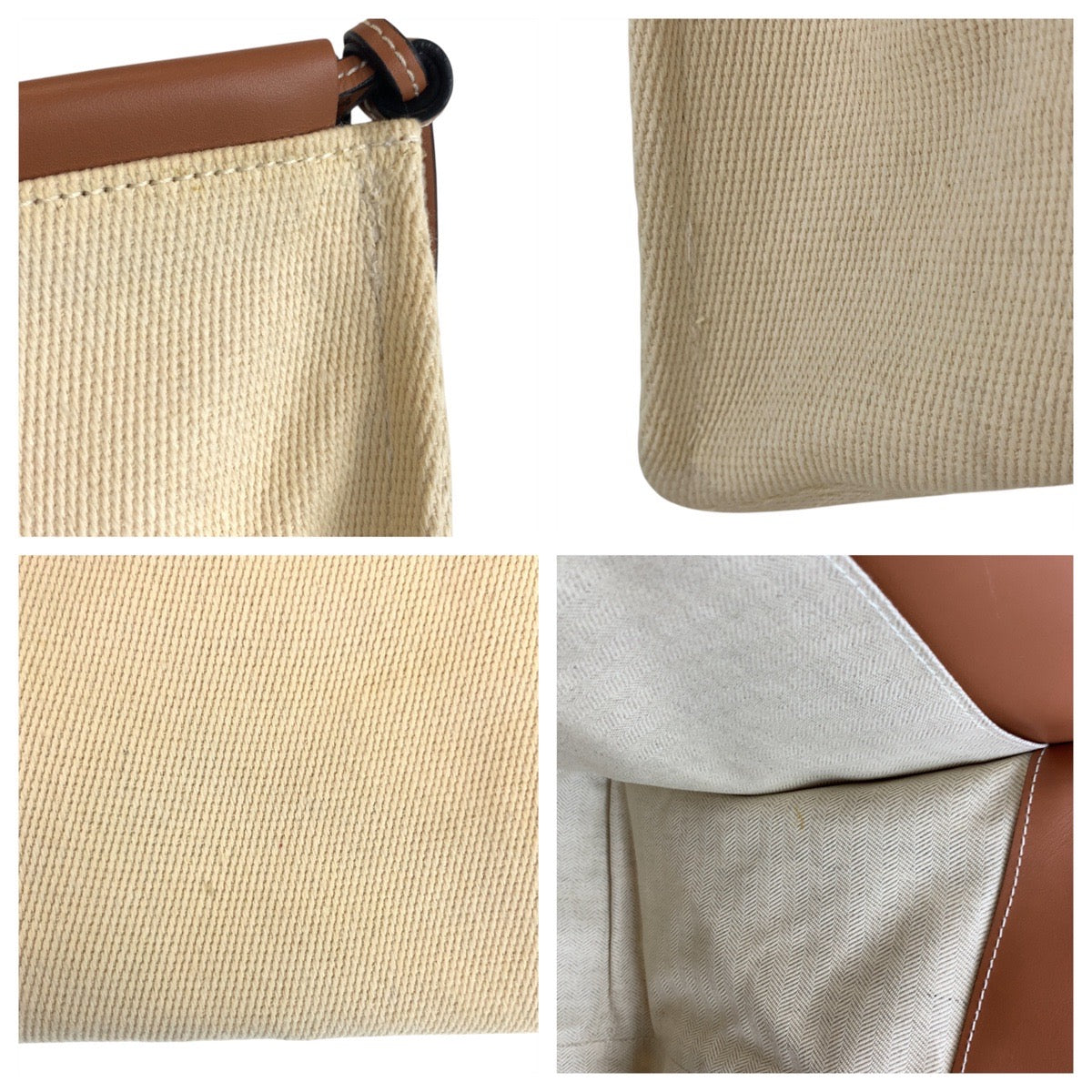LOEWE Tote Bag Canvas, Leather Beige brown Tote Bag Shoulder Bag anagram Cushion tote Women Used Authentic