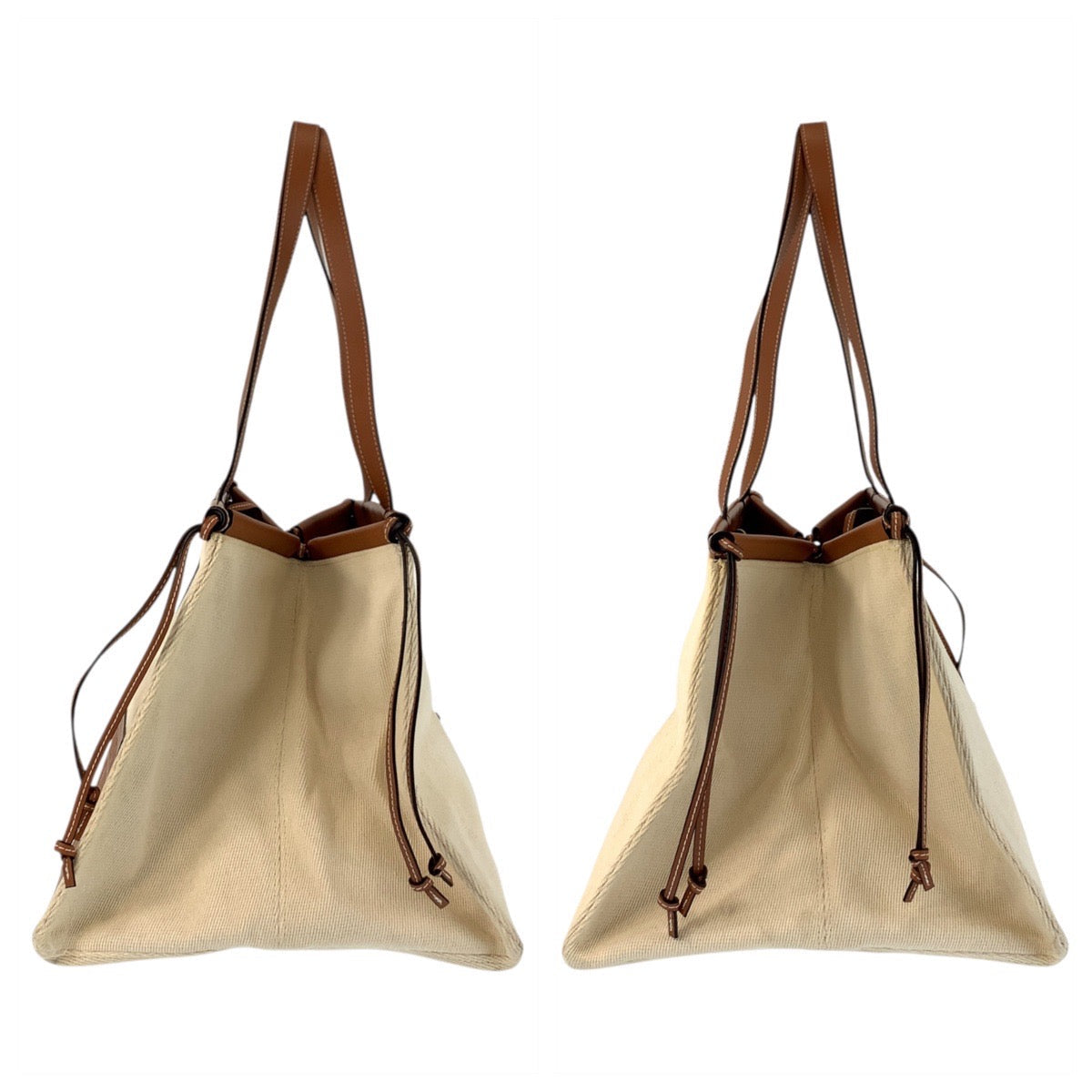 LOEWE Tote Bag Canvas, Leather Beige brown Tote Bag Shoulder Bag anagram Cushion tote Women Used Authentic