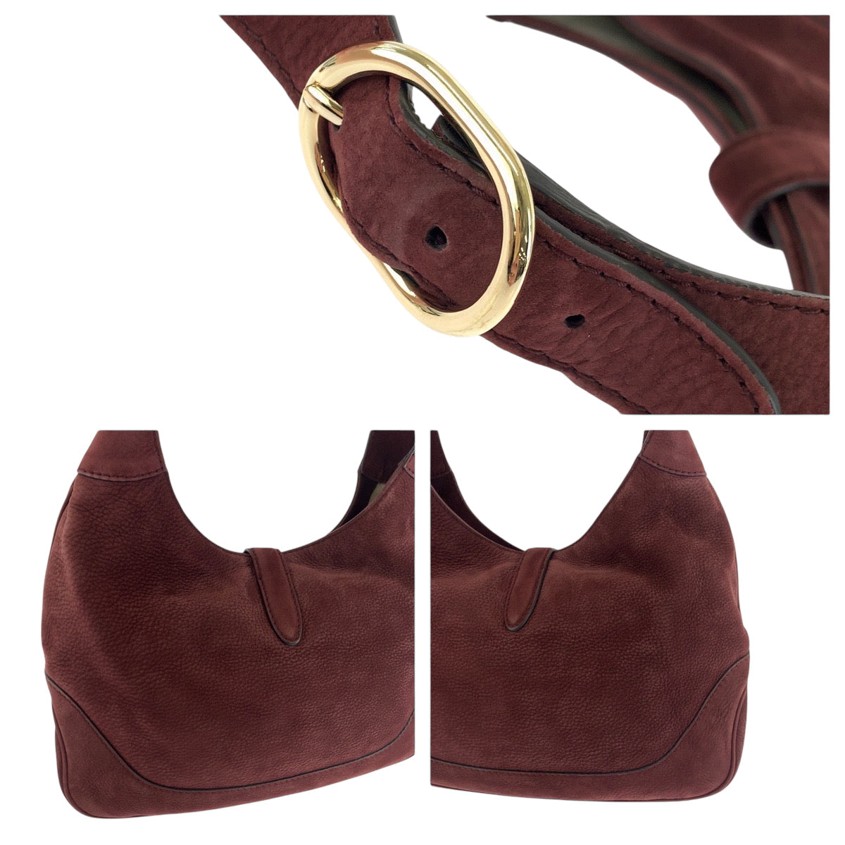 GUCCI Shoulder Bag 277520 Suede Bordeaux Gold Metal New Jackie