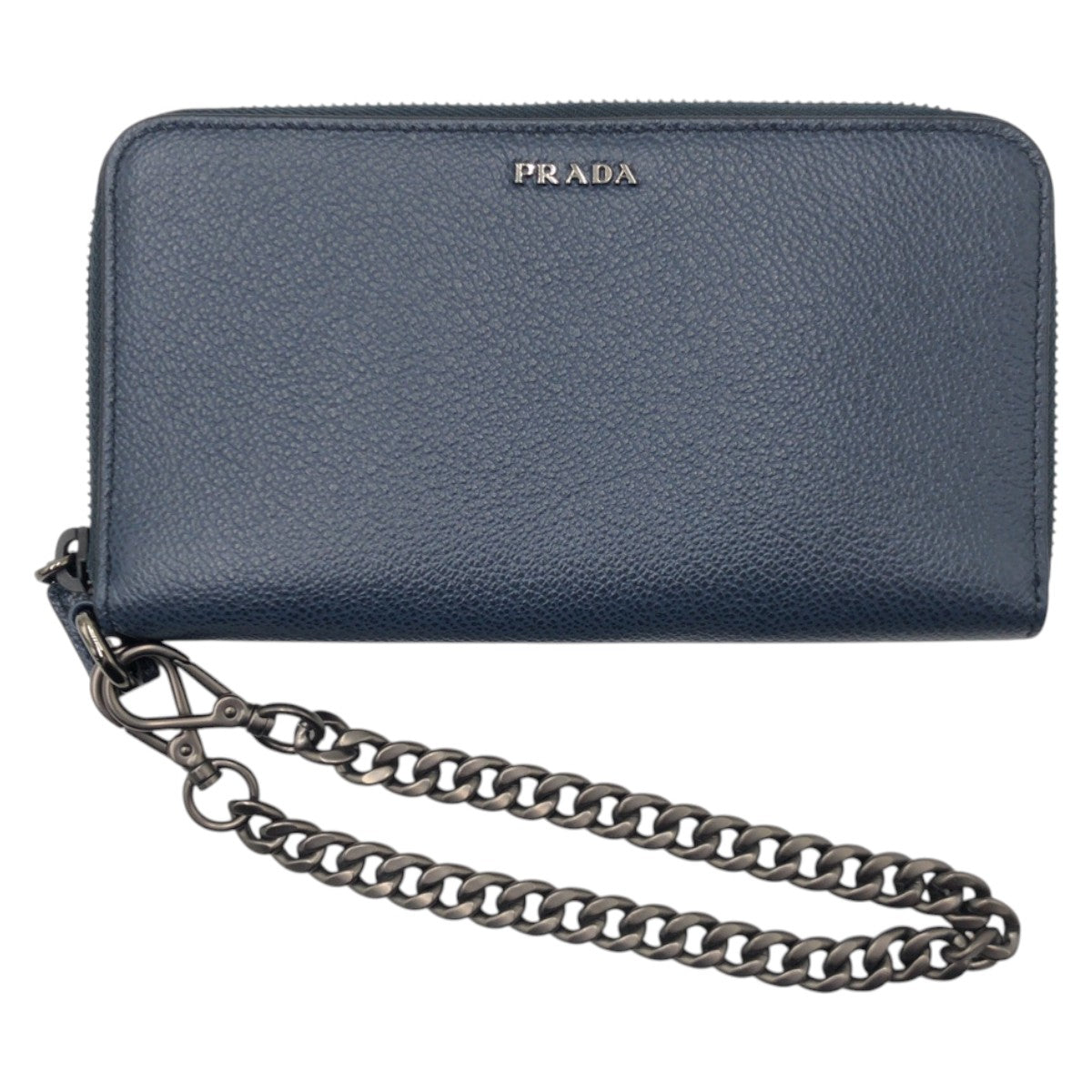 PRADA Long Wallet Purse leather Navy Black Metal