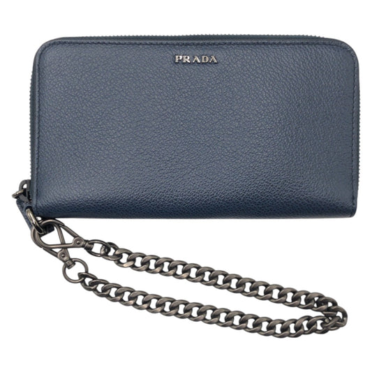 PRADA Long Wallet Purse leather Navy Black Metal