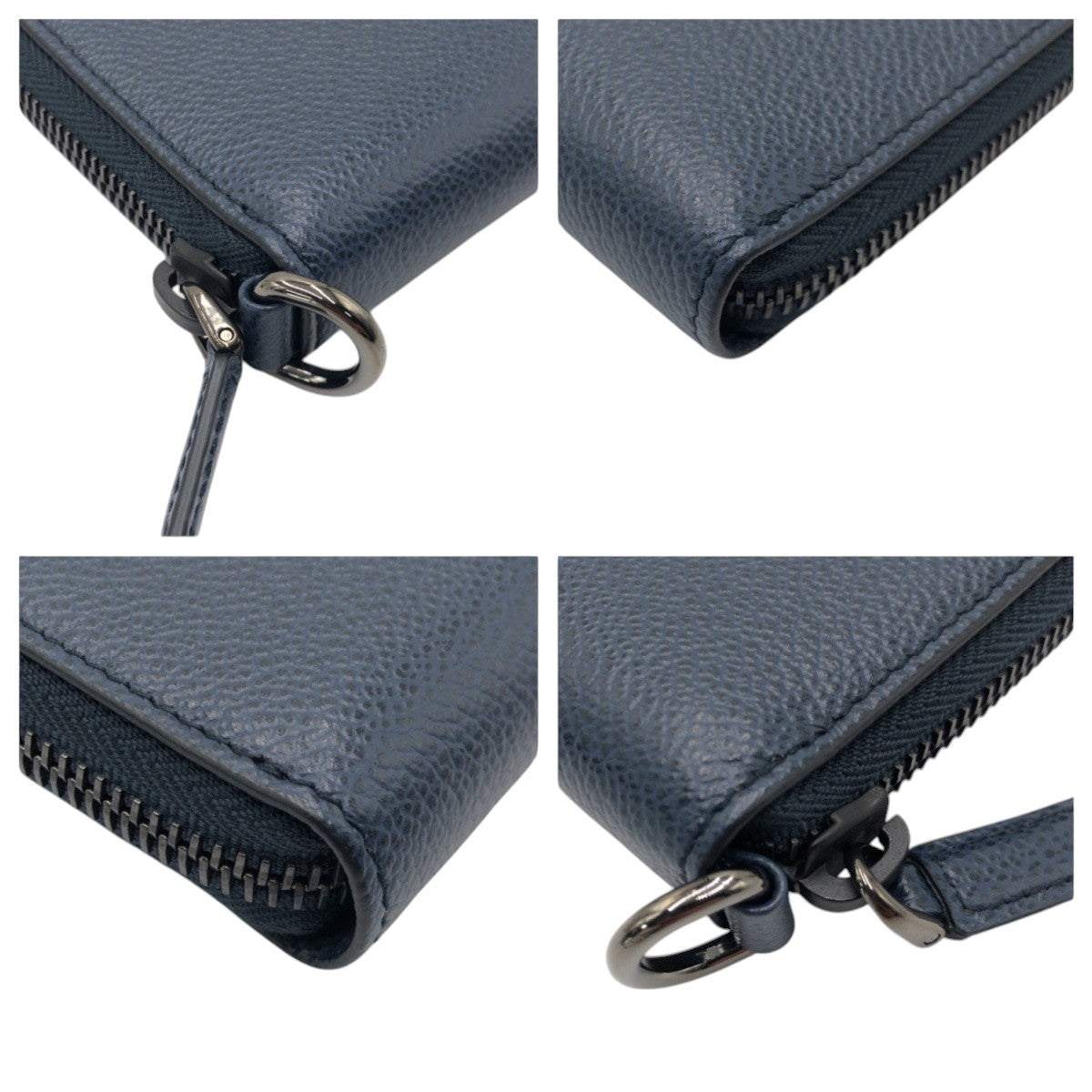 PRADA Long Wallet Purse leather Navy Black Metal