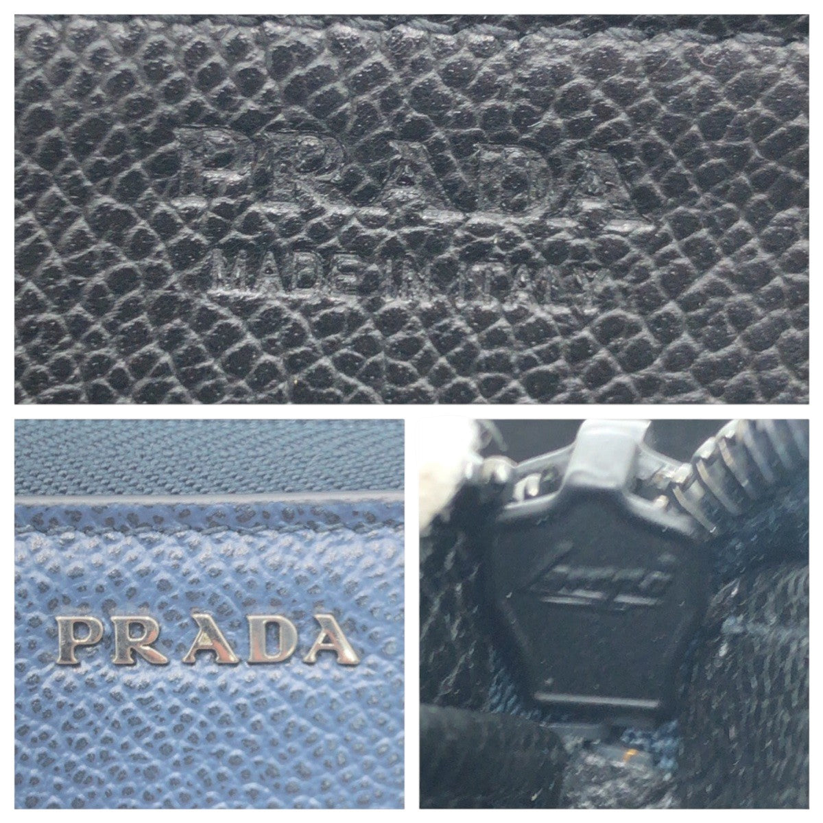 PRADA Long Wallet Purse leather Navy Black Metal