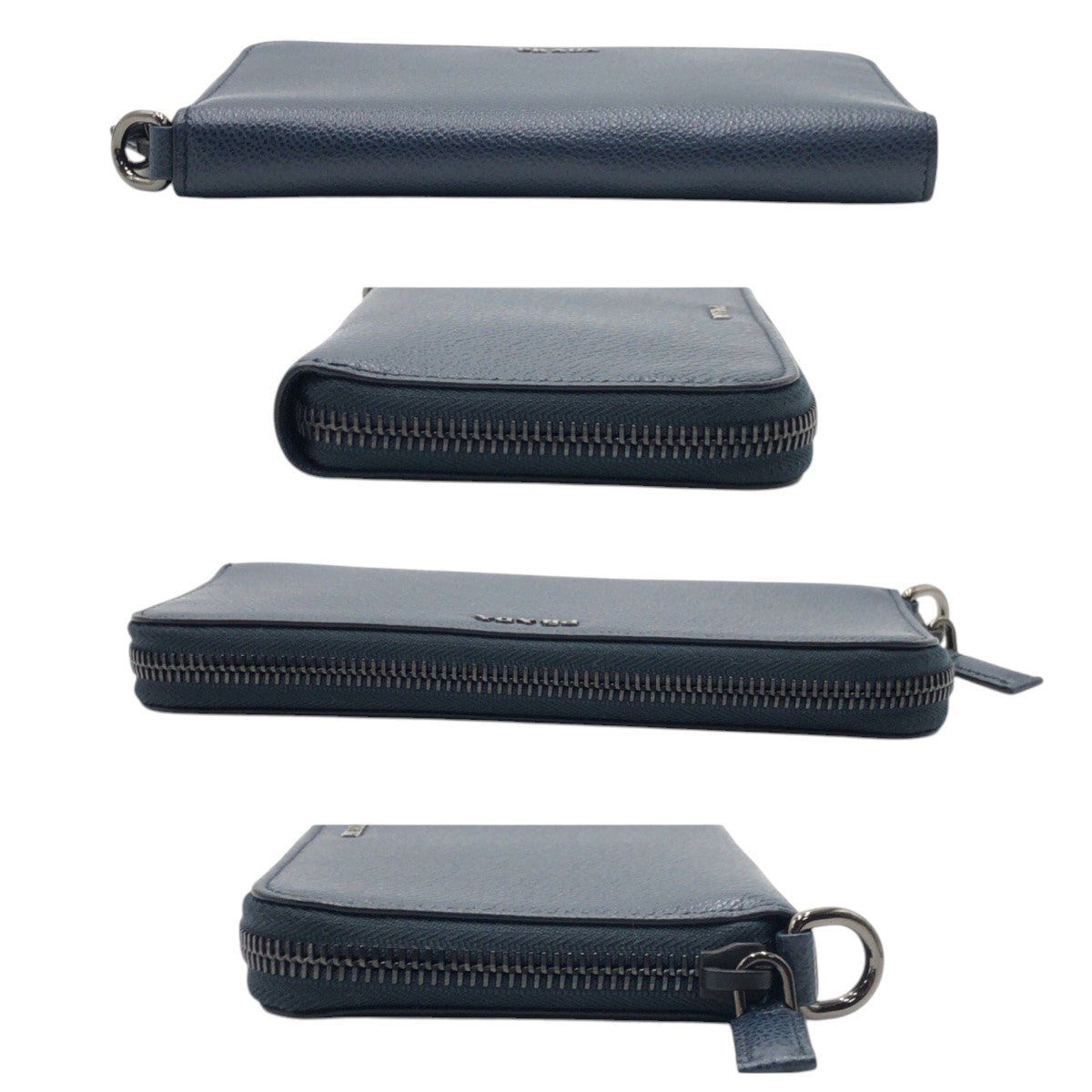 PRADA Long Wallet Purse leather Navy Black Metal