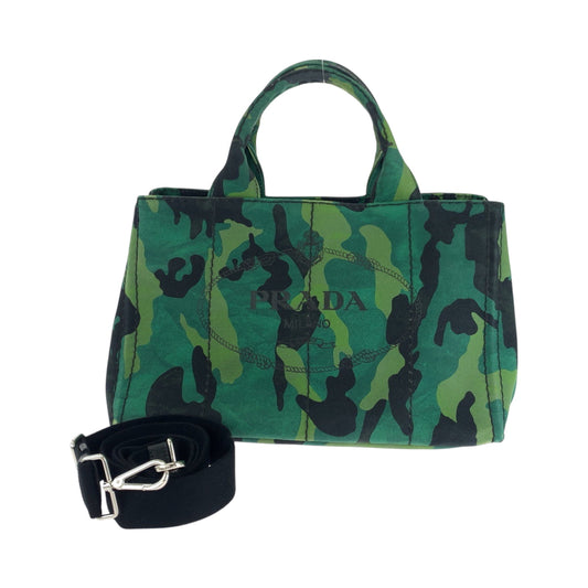 PRADA Tote Bag B2642B canvas Green Multicolor SilverMetal Shoulder Bag Tote Bag 2way Canapa Camouflage Pattern logo Women Used Authentic