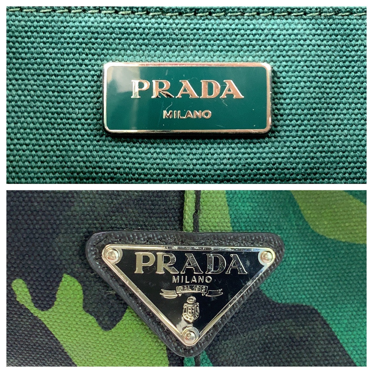 PRADA Tote Bag B2642B canvas Green Multicolor SilverMetal Shoulder Bag Tote Bag 2way Canapa Camouflage Pattern logo Women Used Authentic