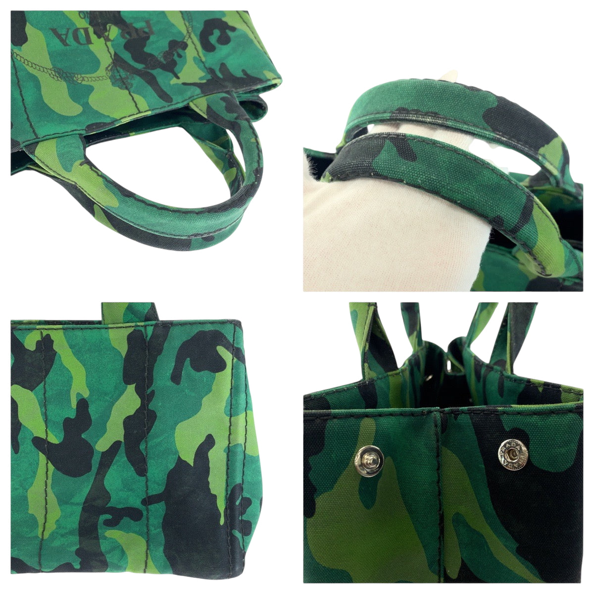 PRADA Tote Bag B2642B canvas Green Multicolor SilverMetal Shoulder Bag Tote Bag 2way Canapa Camouflage Pattern logo Women Used Authentic