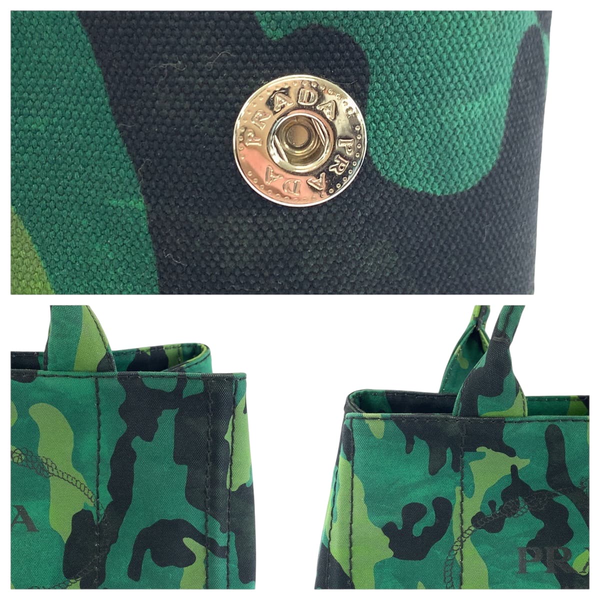 PRADA Tote Bag B2642B canvas Green Multicolor SilverMetal Shoulder Bag Tote Bag 2way Canapa Camouflage Pattern logo Women Used Authentic