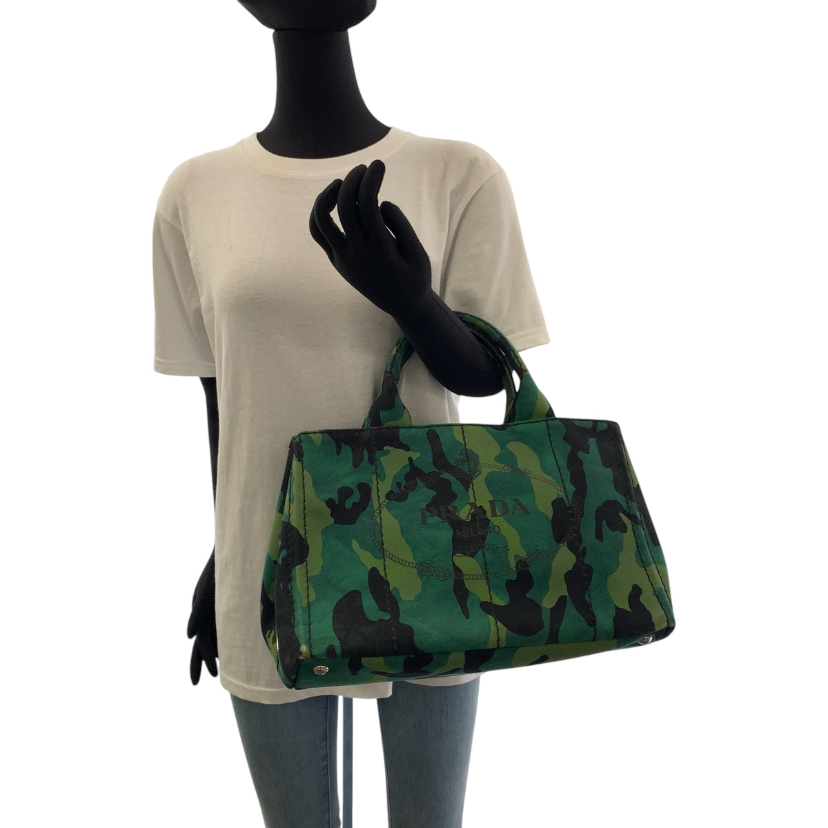 PRADA Tote Bag B2642B canvas Green Multicolor SilverMetal Shoulder Bag Tote Bag 2way Canapa Camouflage Pattern logo Women Used Authentic