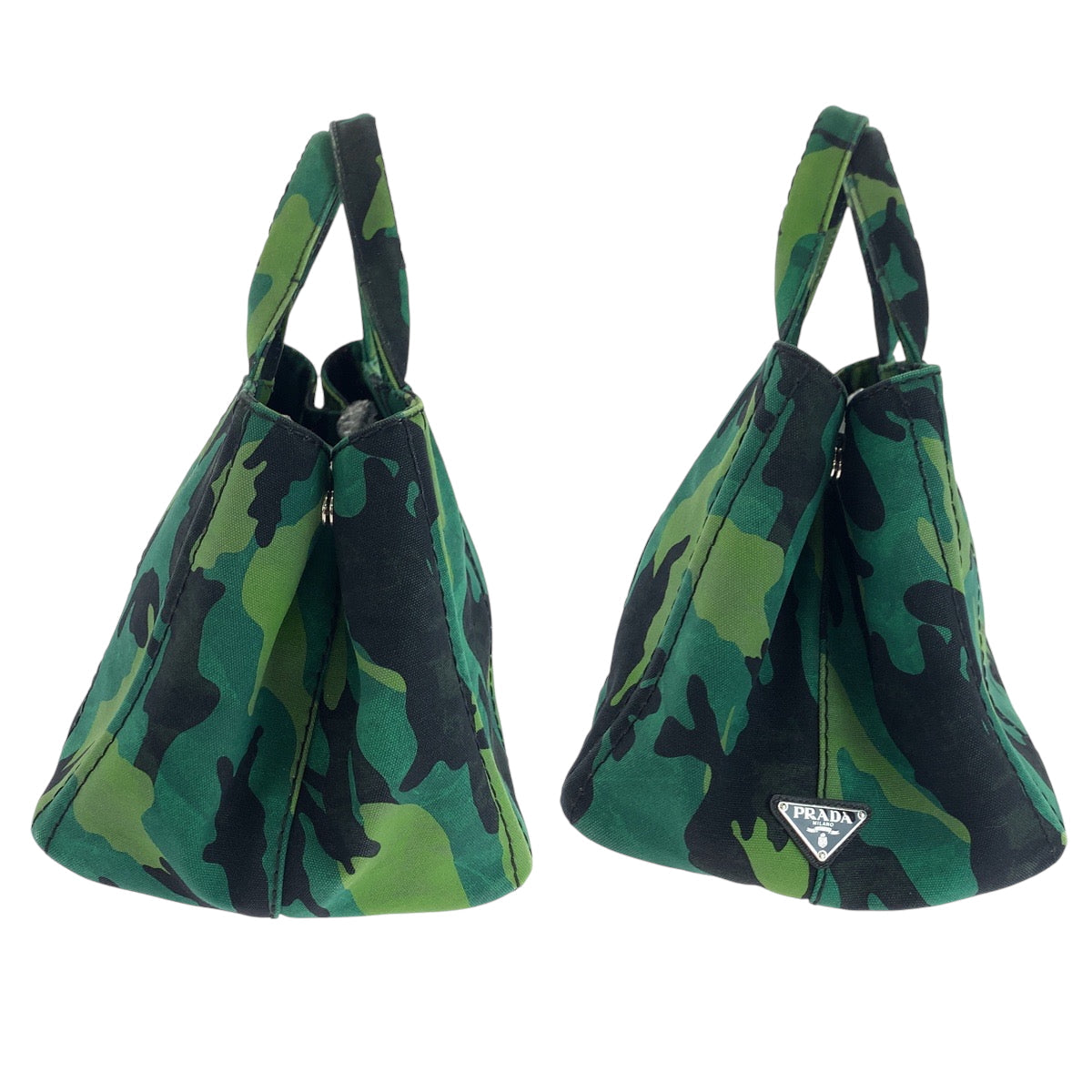 PRADA Tote Bag B2642B canvas Green Multicolor SilverMetal Shoulder Bag Tote Bag 2way Canapa Camouflage Pattern logo Women Used Authentic