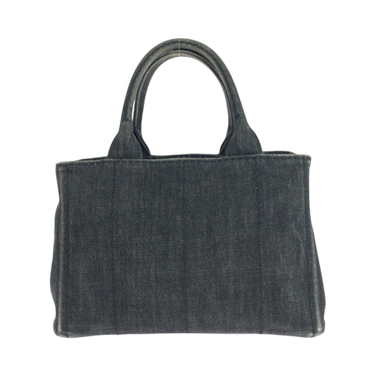 PRADA Tote Bag 1BG439 canvas Black GoldMetal Shoulder Bag Tote Bag 2way Canapa logo Women Used Authentic