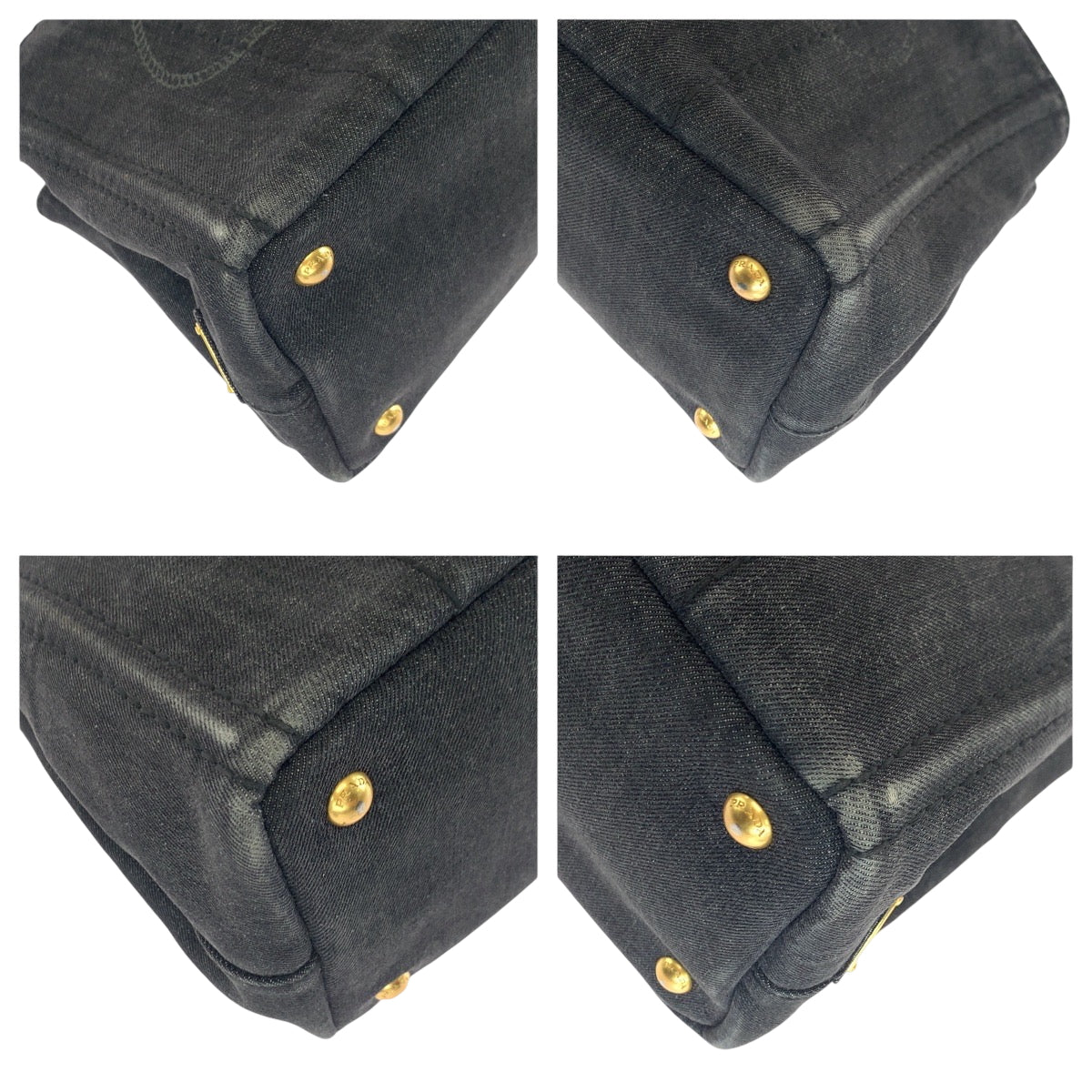 PRADA Tote Bag 1BG439 canvas Black GoldMetal Shoulder Bag Tote Bag 2way Canapa logo Women Used Authentic