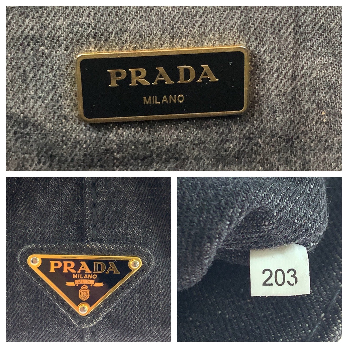 PRADA Tote Bag 1BG439 canvas Black GoldMetal Shoulder Bag Tote Bag 2way Canapa logo Women Used Authentic