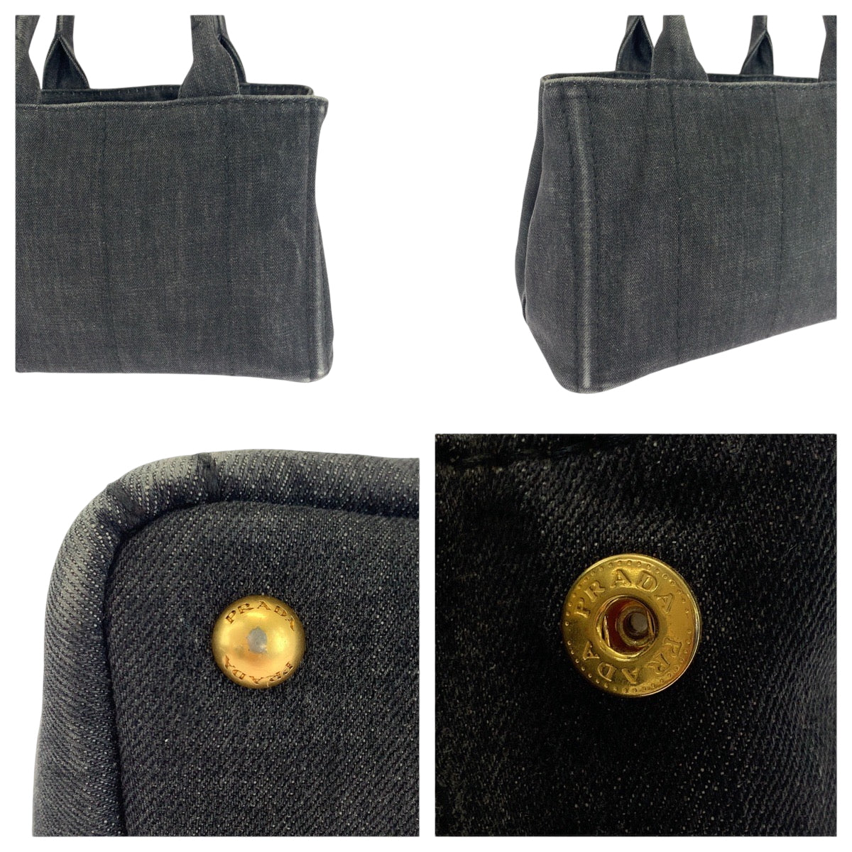 PRADA Tote Bag 1BG439 canvas Black GoldMetal Shoulder Bag Tote Bag 2way Canapa logo Women Used Authentic