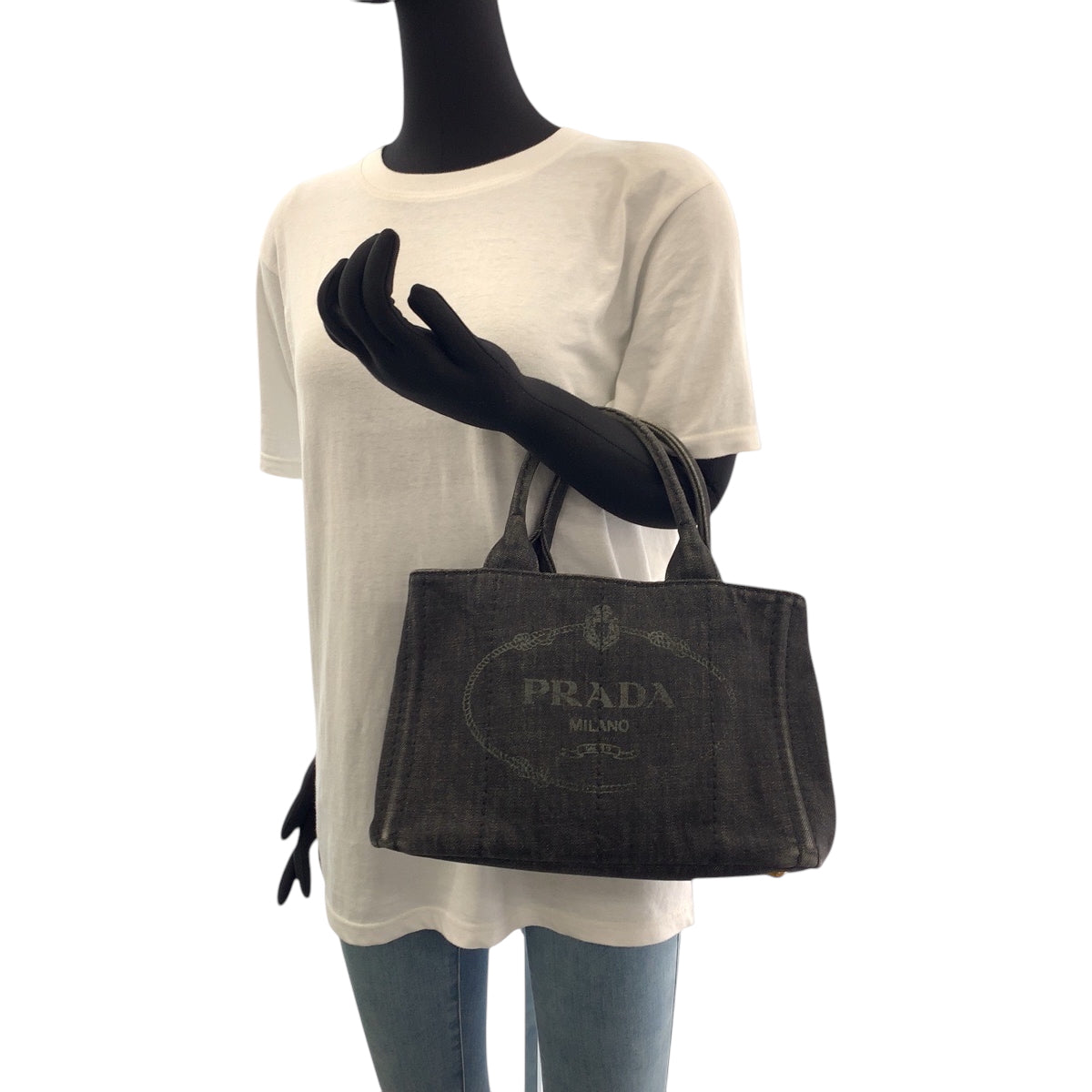 PRADA Tote Bag 1BG439 canvas Black GoldMetal Shoulder Bag Tote Bag 2way Canapa logo Women Used Authentic