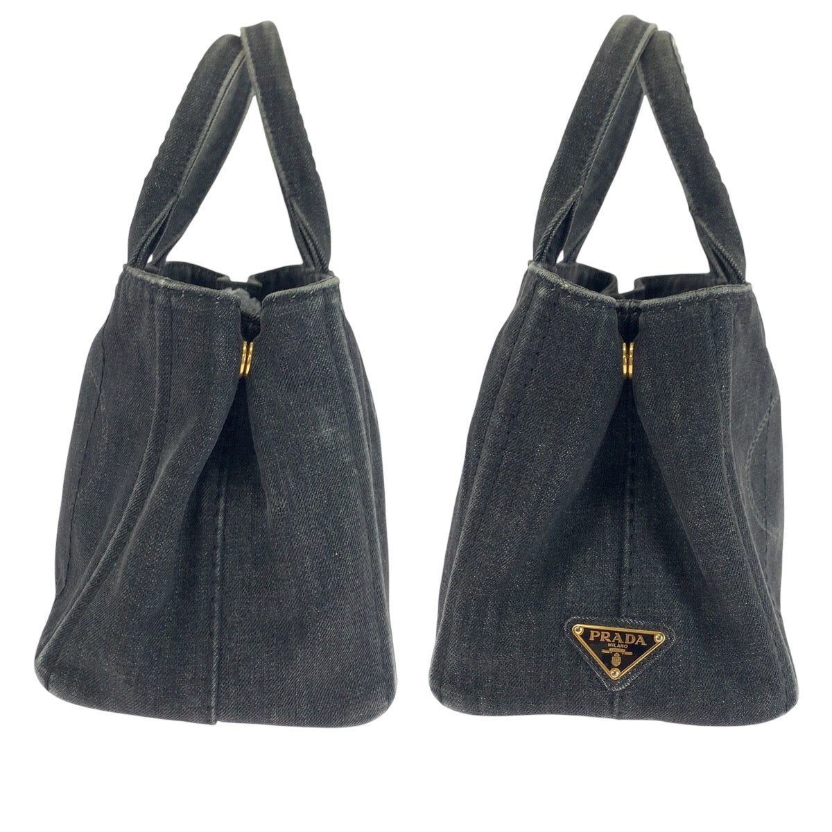 PRADA Tote Bag 1BG439 canvas Black GoldMetal Shoulder Bag Tote Bag 2way Canapa logo Women Used Authentic