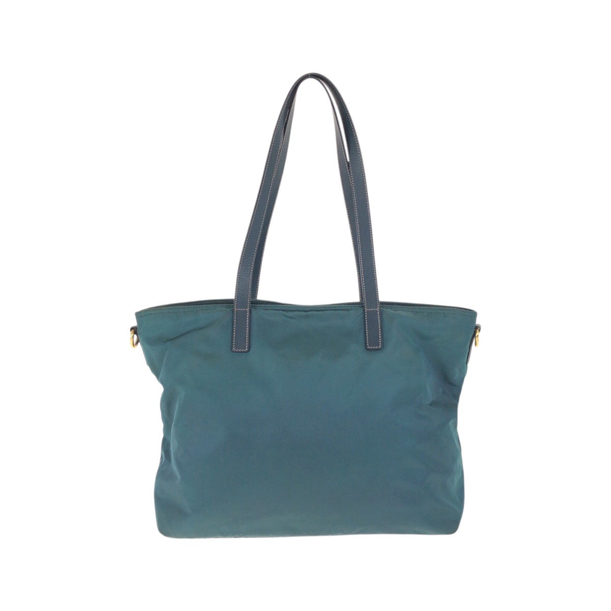 PRADA Tote Bag Nylon, Leather Green Navy Gold Metal Tote Bag Shoulder Bag 2way Test Triangle With logo Women Used Authentic