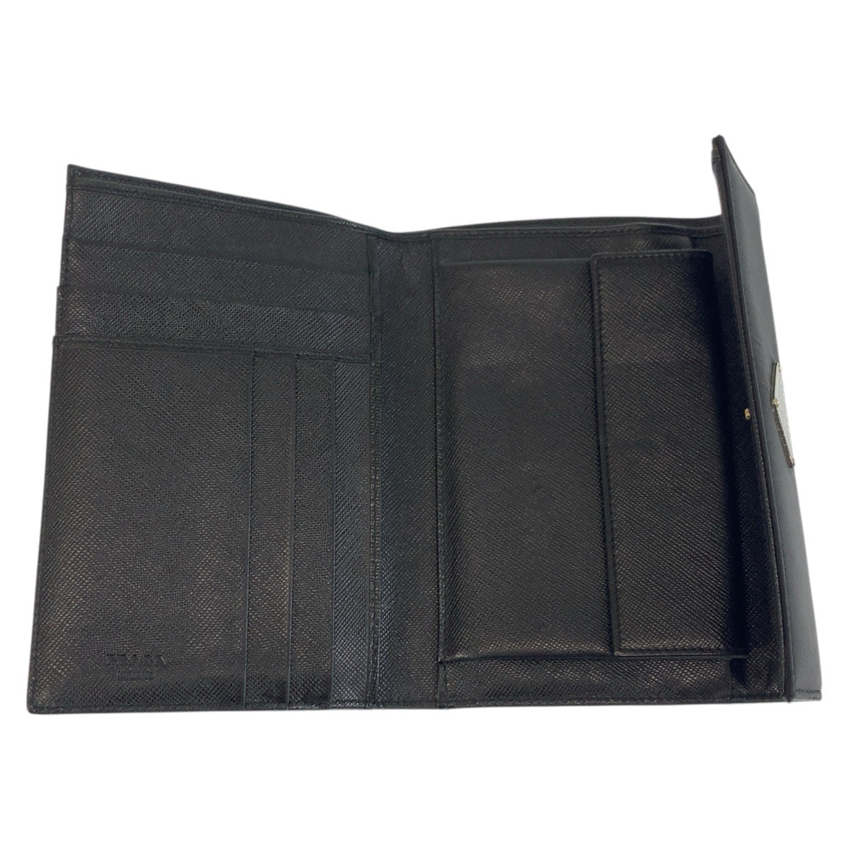 PRADA Tri-fold wallet Nylon Black SilverMetal Folding wallet Compact wallet Test Triangle With logo Women Used Authentic