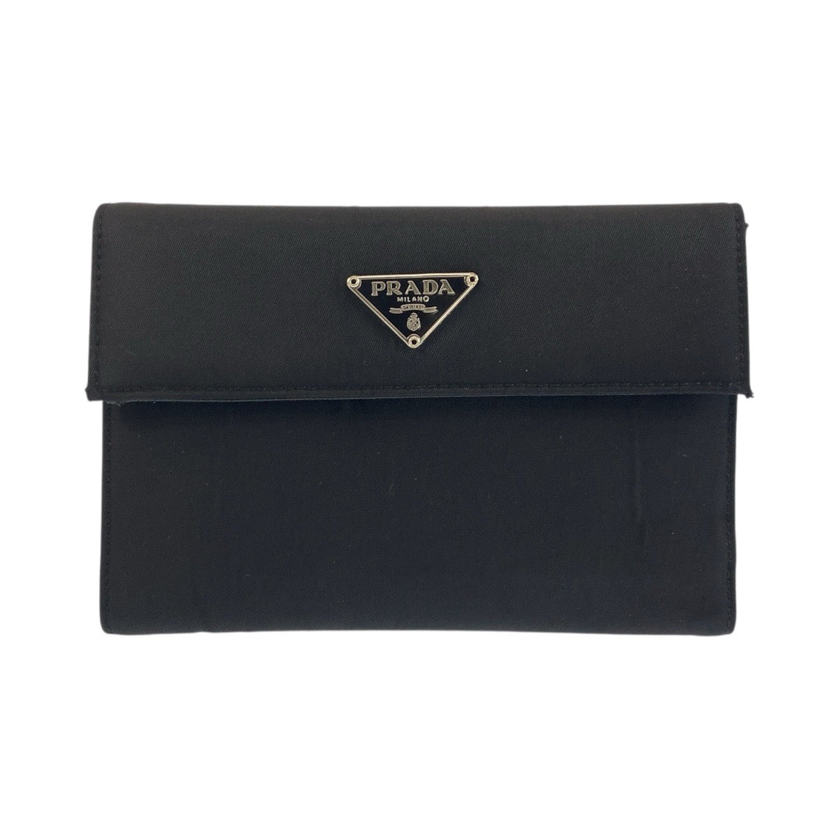 PRADA Tri-fold wallet Nylon Black SilverMetal Folding wallet Compact wallet Test Triangle With logo Women Used Authentic