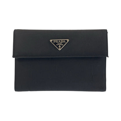 PRADA Tri-fold wallet Nylon Black SilverMetal Folding wallet Compact wallet Test Triangle With logo Women Used Authentic