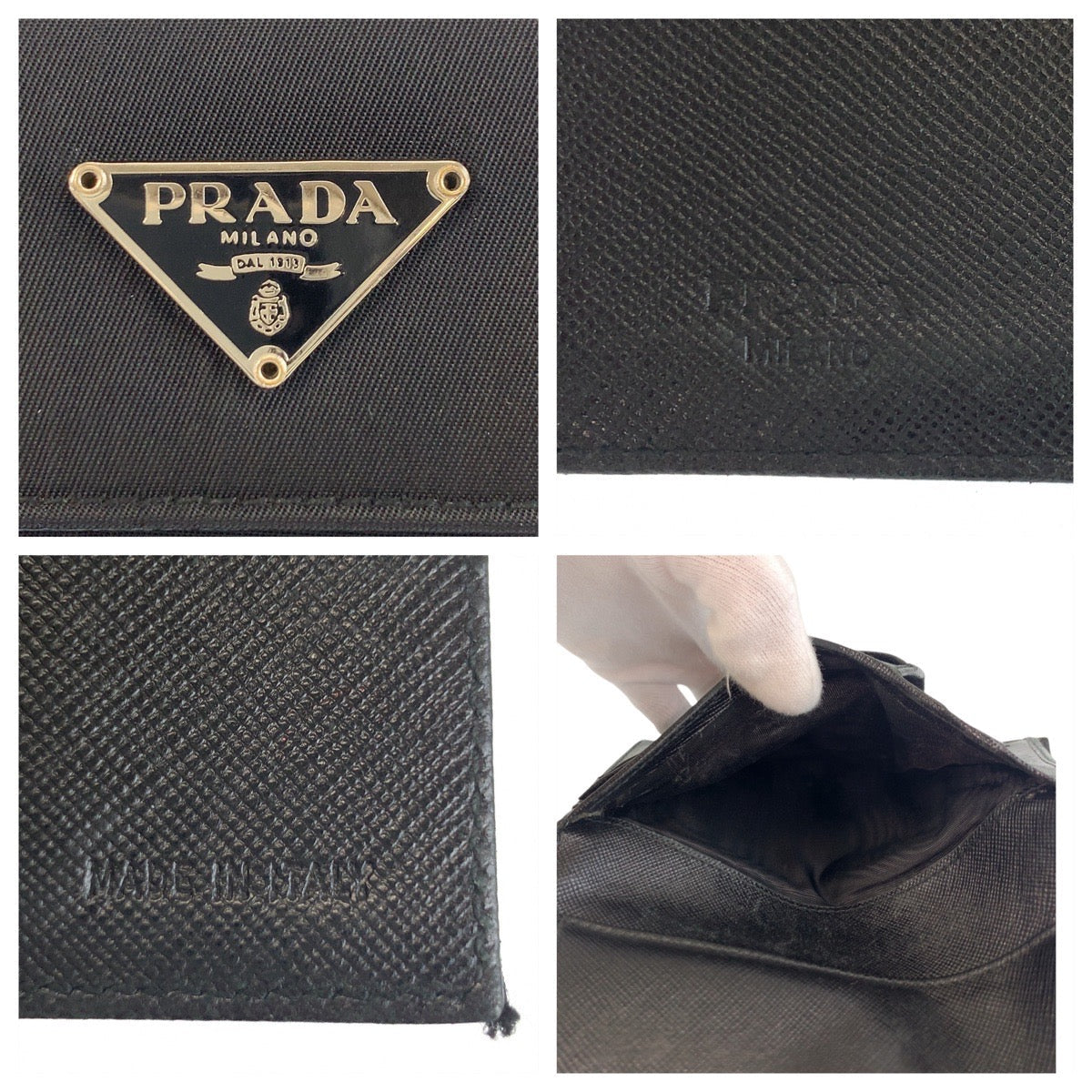 PRADA Tri-fold wallet Nylon Black SilverMetal Folding wallet Compact wallet Test Triangle With logo Women Used Authentic