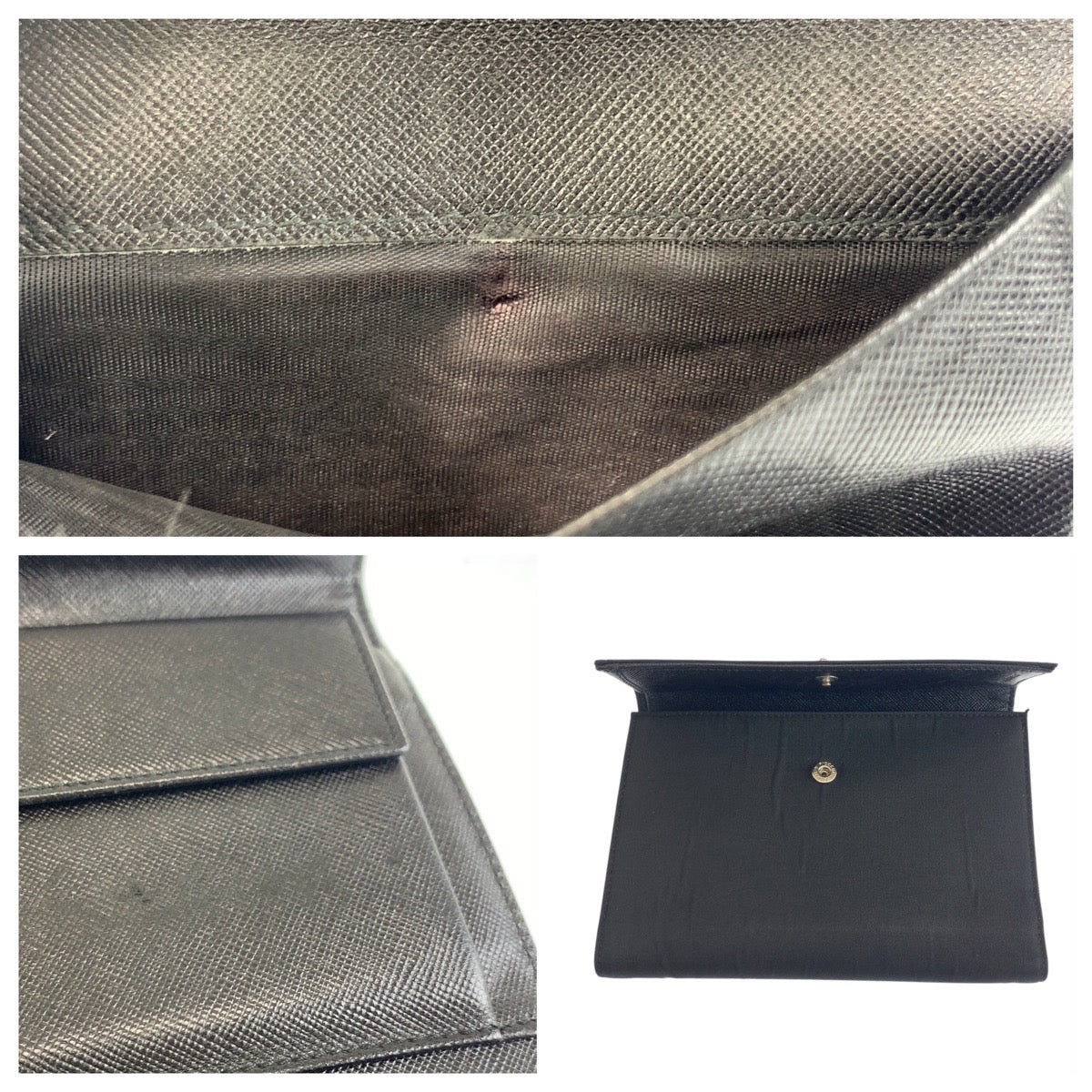 PRADA Tri-fold wallet Nylon Black SilverMetal Folding wallet Compact wallet Test Triangle With logo Women Used Authentic