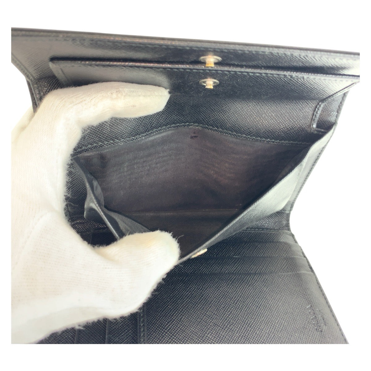 PRADA Tri-fold wallet Nylon Black SilverMetal Folding wallet Compact wallet Test Triangle With logo Women Used Authentic