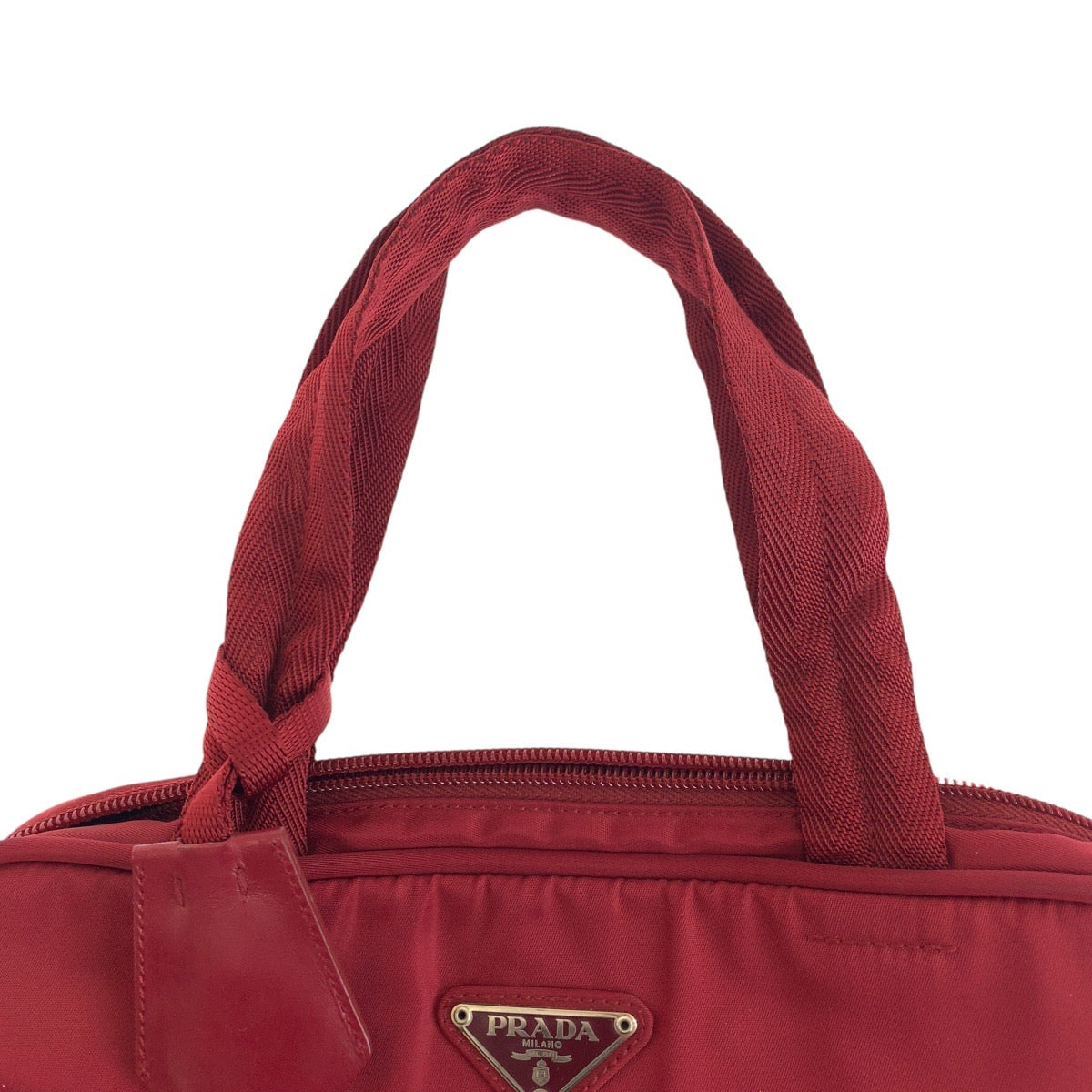 PRADA Tote Bag Nylon Wine Red Bordeaux SilverMetal Tote Bag handbag Test Triangle With logo Women Used Authentic